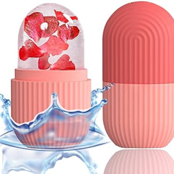 XHJRI Ice Cube Roller Massager for Face, Eyes and Neck Naturally Conditioning and Skin Care,De-Puff Eye Bags,Reduce Migraine Pain,Reusable Massage Silicone Ice Mold (Pink)